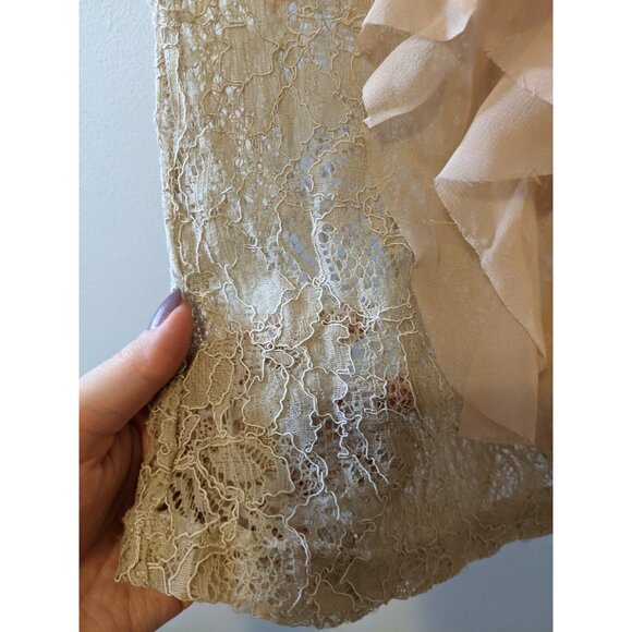 Vintage Y2K Lace Ruffle Sheer Top Coquette Fairycore Blouse Beige Sheer Sz XS - Picture 5 of 9